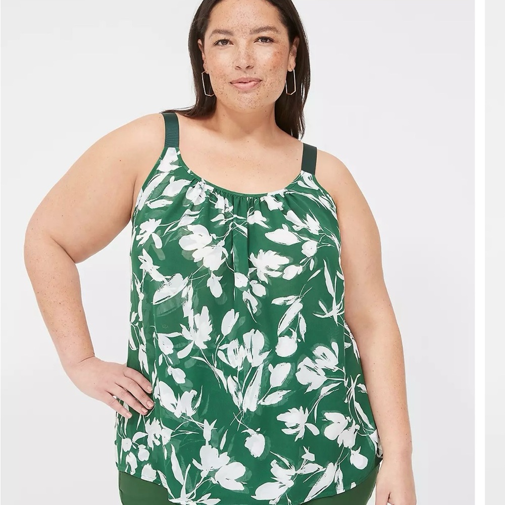 Lane Bryant Green and White Floral Tank Top
